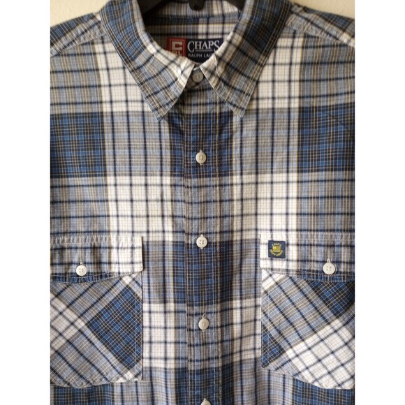 Chaps by Ralph Lauren Men's Shirt L Blue/White Plaid Long Sleeve Button Up - Picture 2 of 8